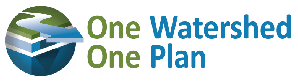 Logo with text "One Watershed One Plan" and an Earth graphic with water and land elements.