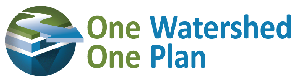 Logo with text "One Watershed One Plan" and an Earth graphic with water and land elements.