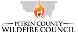 Logo of Pitkin County Wildfire Council with a flame and map outline.