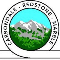 A circular logo with a mountain, trees, and text "CARBONDALE · REDSTONE · MARBLE" around the edge.