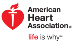 The logo of the American Heart Association with a tagline "Life is why."