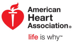 The logo of the American Heart Association with a tagline "Life is why."