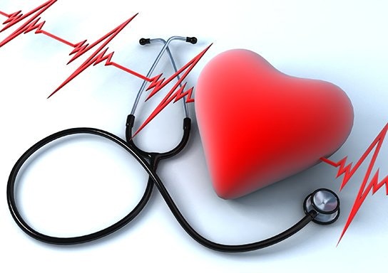 A red heart, stethoscope, and EKG lines, symbolizing healthcare or cardiology.