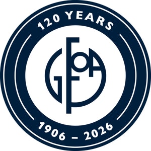The image features a circular logo marking "120 Years" from 1906 to 2026, with the letters "GFOA" prominently displayed.