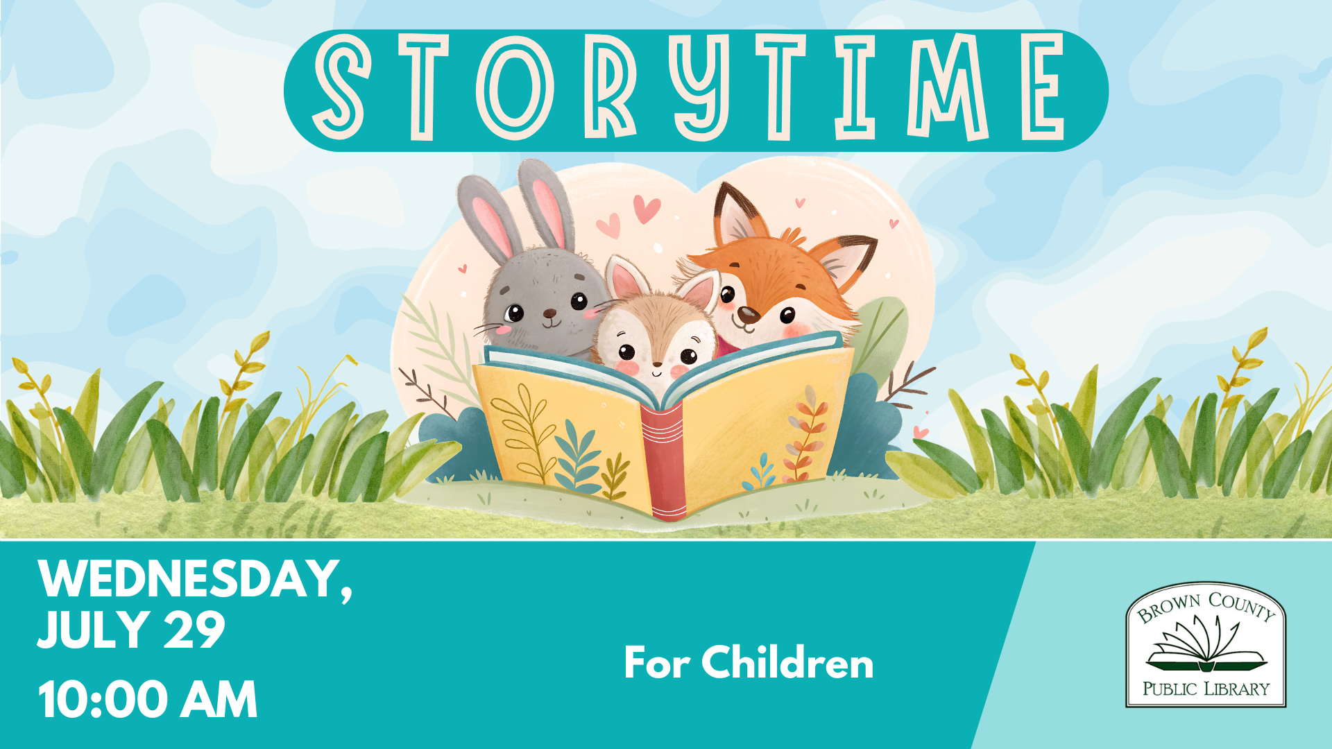 A children's storytime event at the Brown County Public Library on July 29 at 10:00 AM.