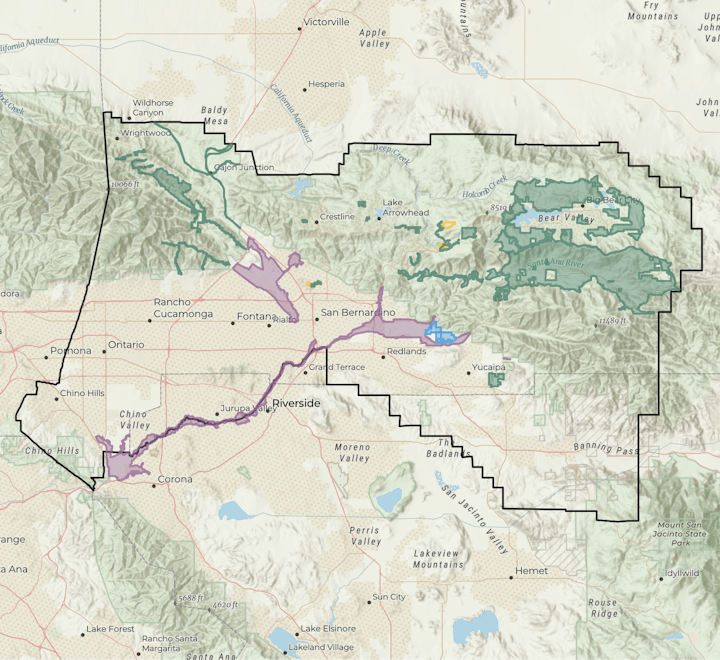 A topographic map with labeled cities, geographical features, and possibly administrative boundaries in a mountainous region.