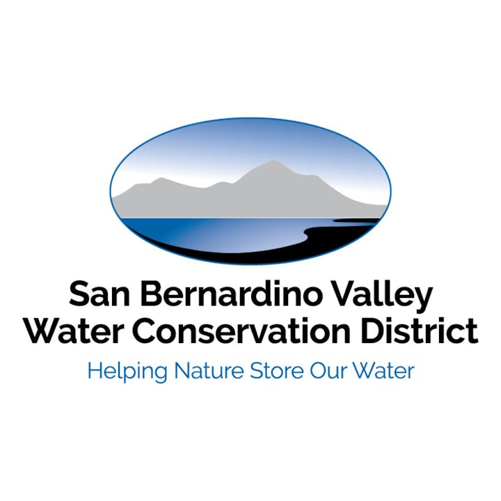 A logo featuring mountains, water, and the text "San Bernardino Valley Water Conservation District - Helping Nature Store Our Water."