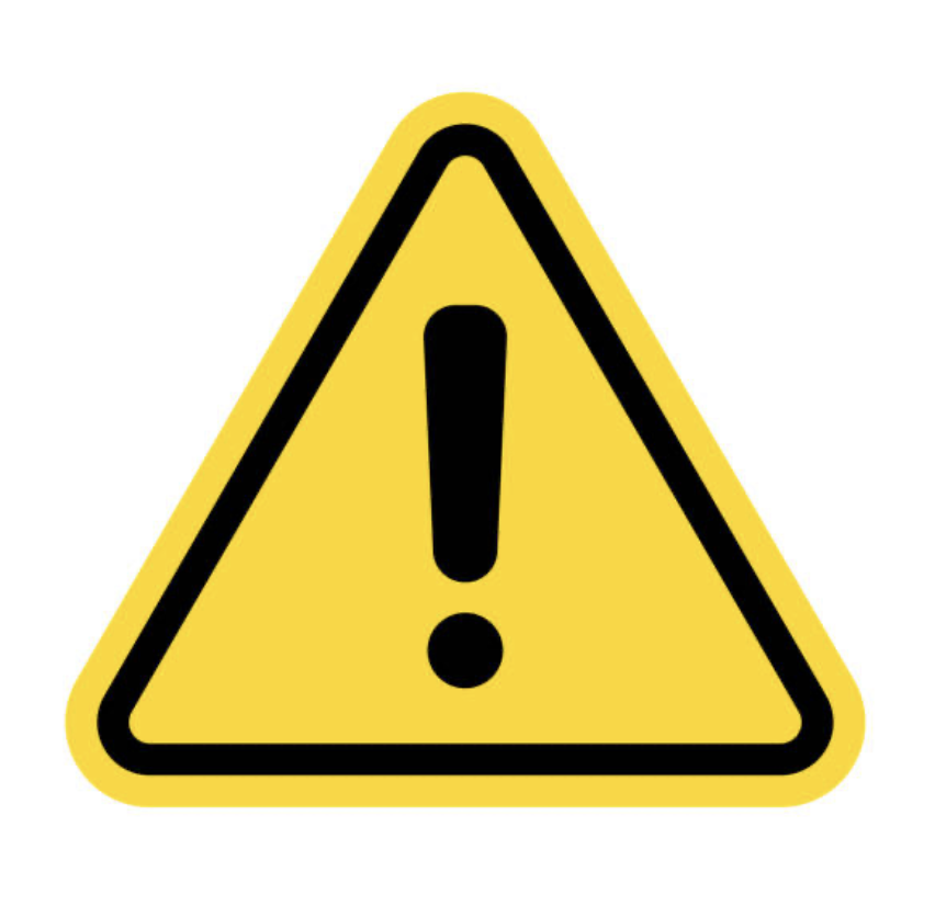 Yellow warning sign with an exclamation mark inside a triangle.