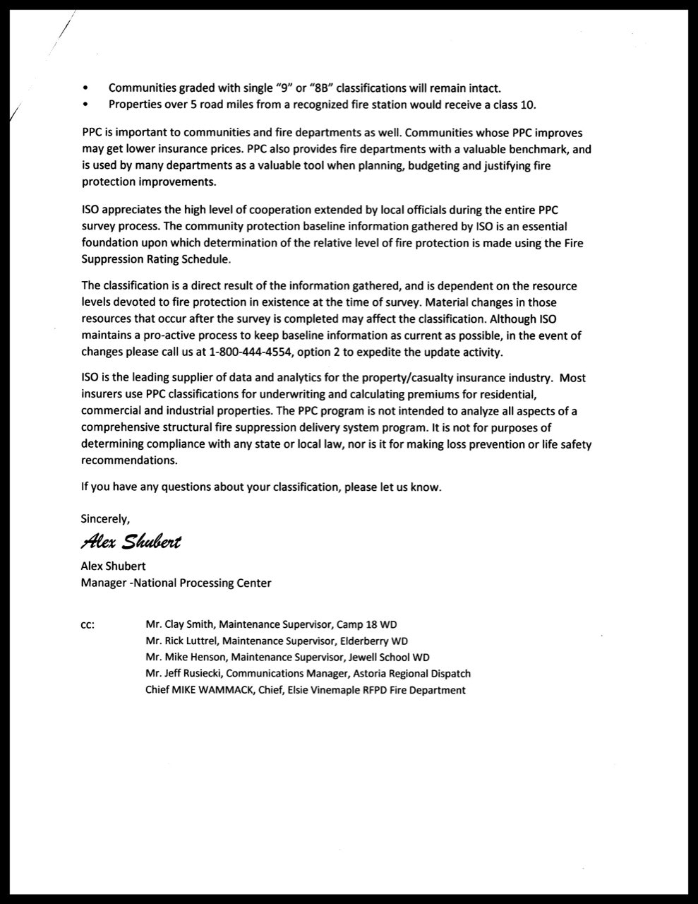 This is an image of a document discussing Public Protection Classification (PPC) relating to community fire protection and insurance.