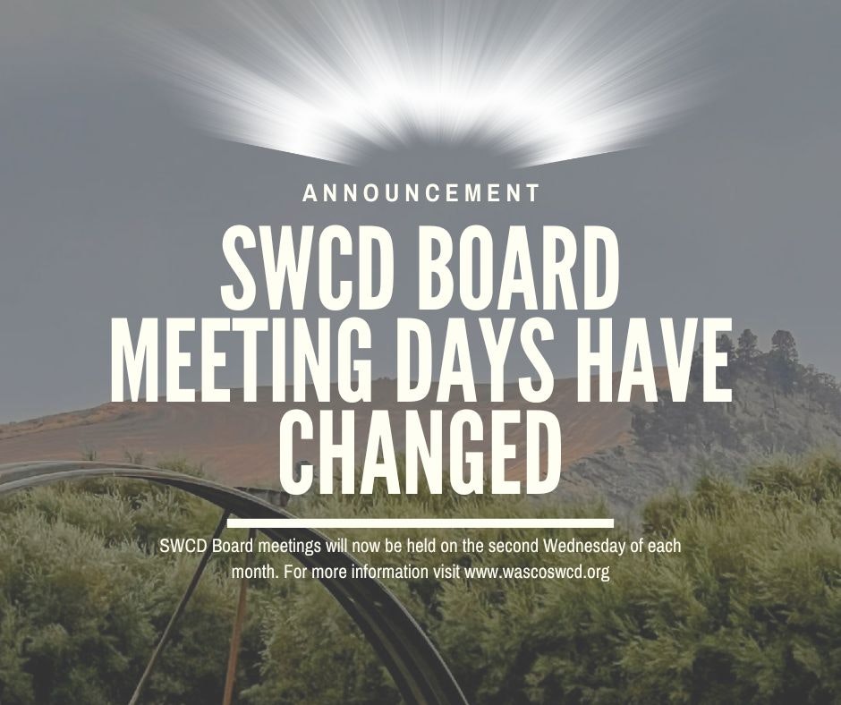 Announcement poster stating SWCD Board meeting days have changed to the second Wednesday of each month.