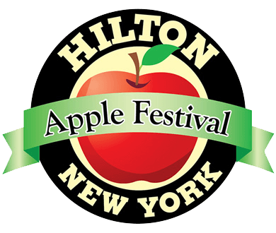 Logo for the Hilton Apple Festival in New York featuring an apple with a green ribbon.