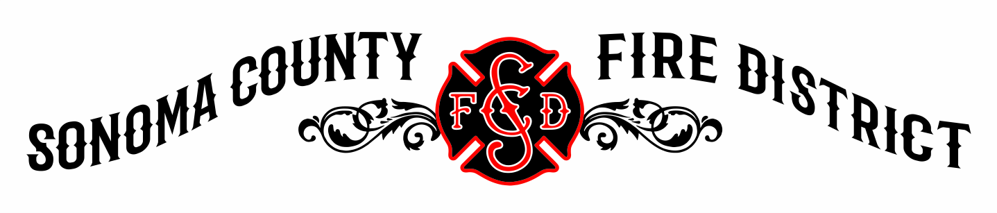 Sonoma County Fire District logo with decorative text and symbols.