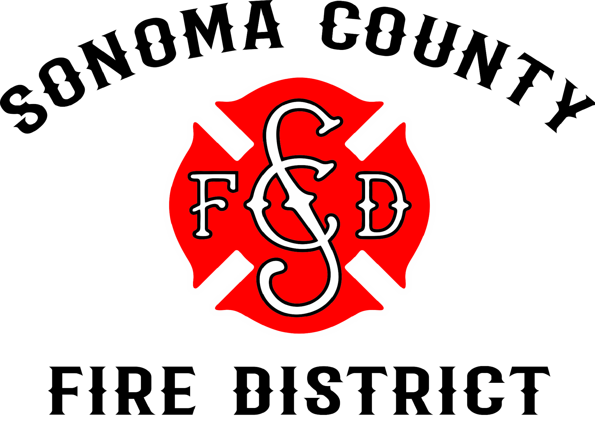 Logo of Sonoma County Fire District with a red emblem, stylized "F & D" lettering, and the text "FIRE DISTRICT."