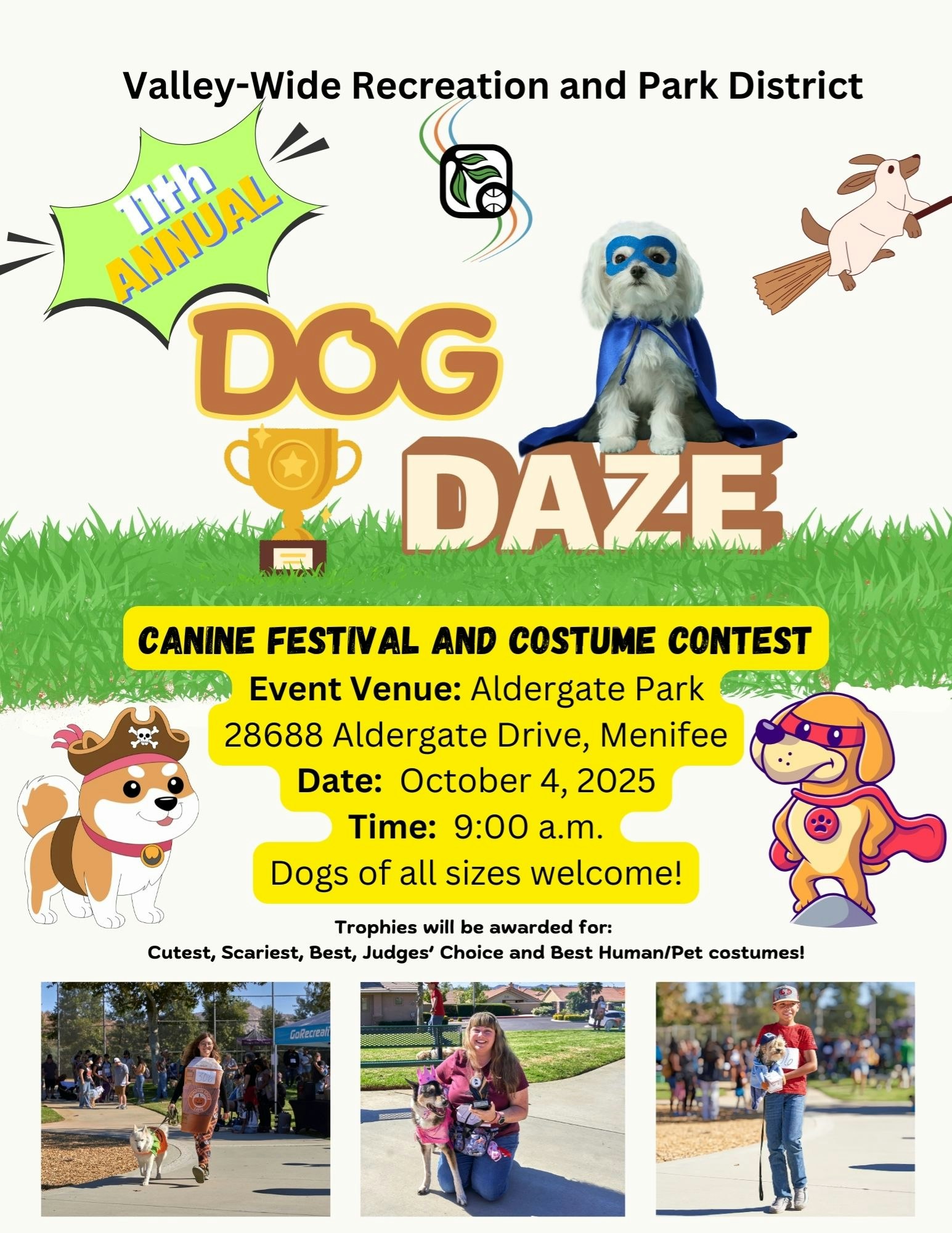 Dog Daze: Canine festival and costume contest, October 4, 2025, 9 a.m., Aldergate Park, Menifee. Trophies for best costumes.