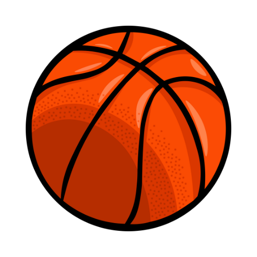An illustrated orange basketball with black lines and shading.