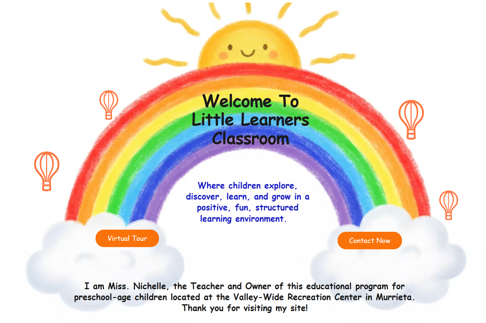A welcoming page for "Little Learners Classroom," an educational program for preschoolers, by Miss Nichelle.