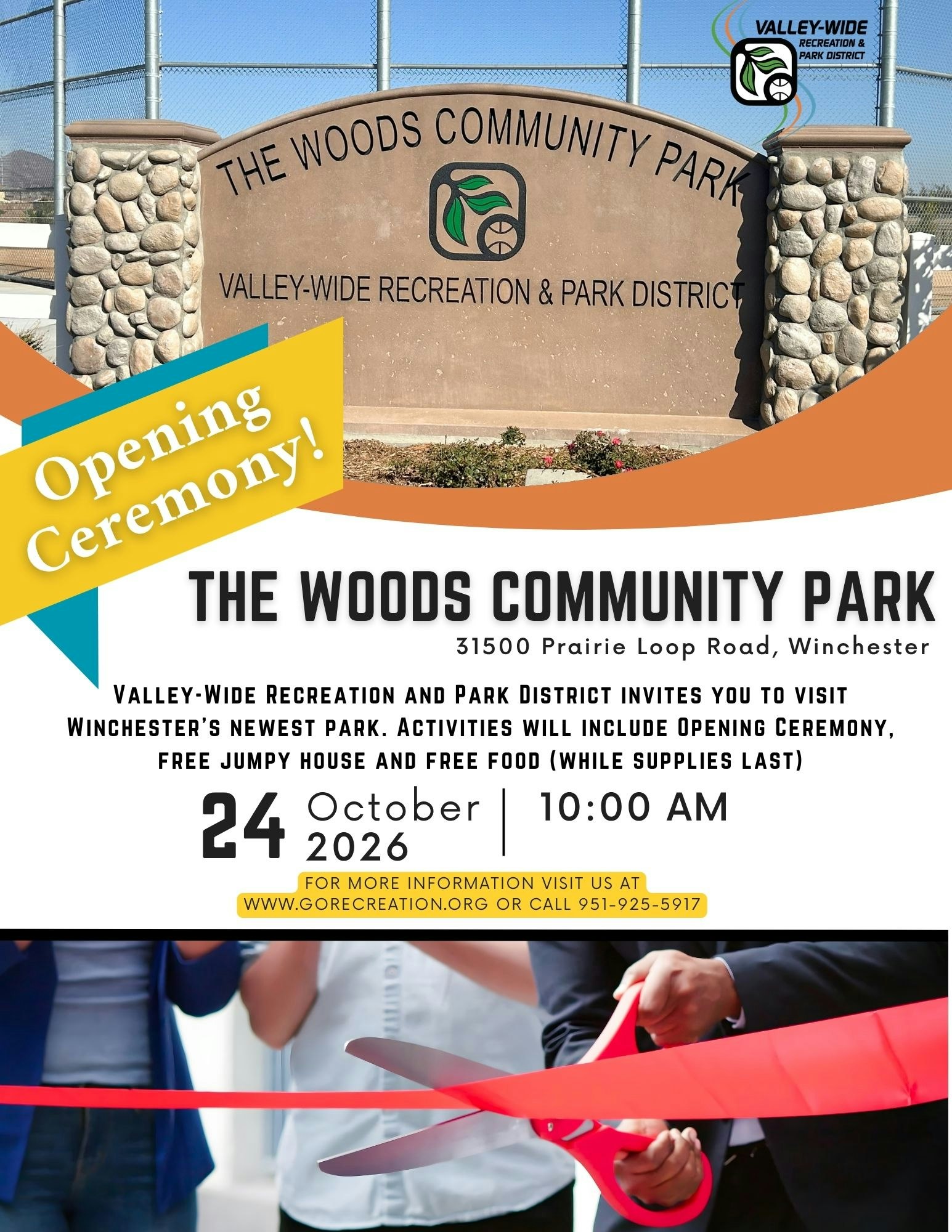 Join the opening ceremony of The Woods Community Park in Winchester on October 24, 2026, at 10 AM. Free activities and food!