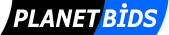 The image shows a logo with the text "PLANETBIDS" in black and blue colors.