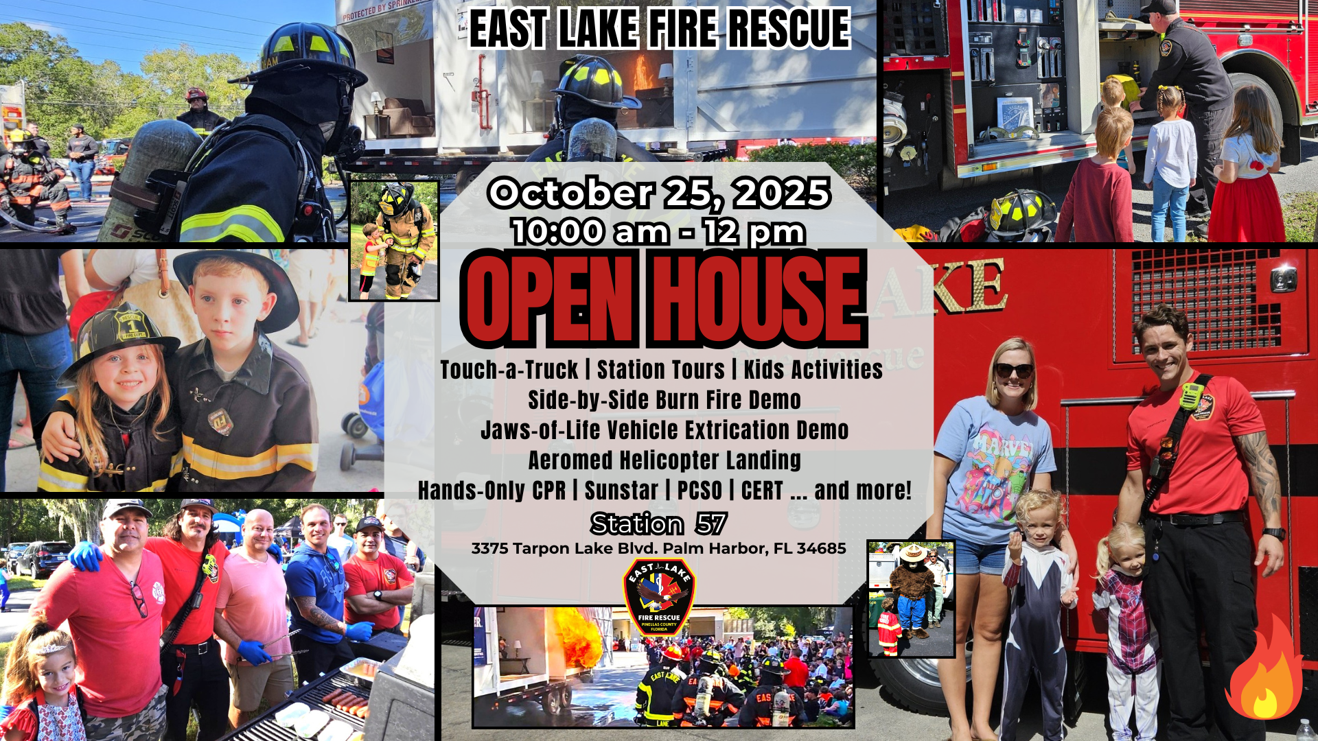 East Lake Fire Rescue Open House event on October 25, 2025, with demos, tours, and activities for families at Station 57.