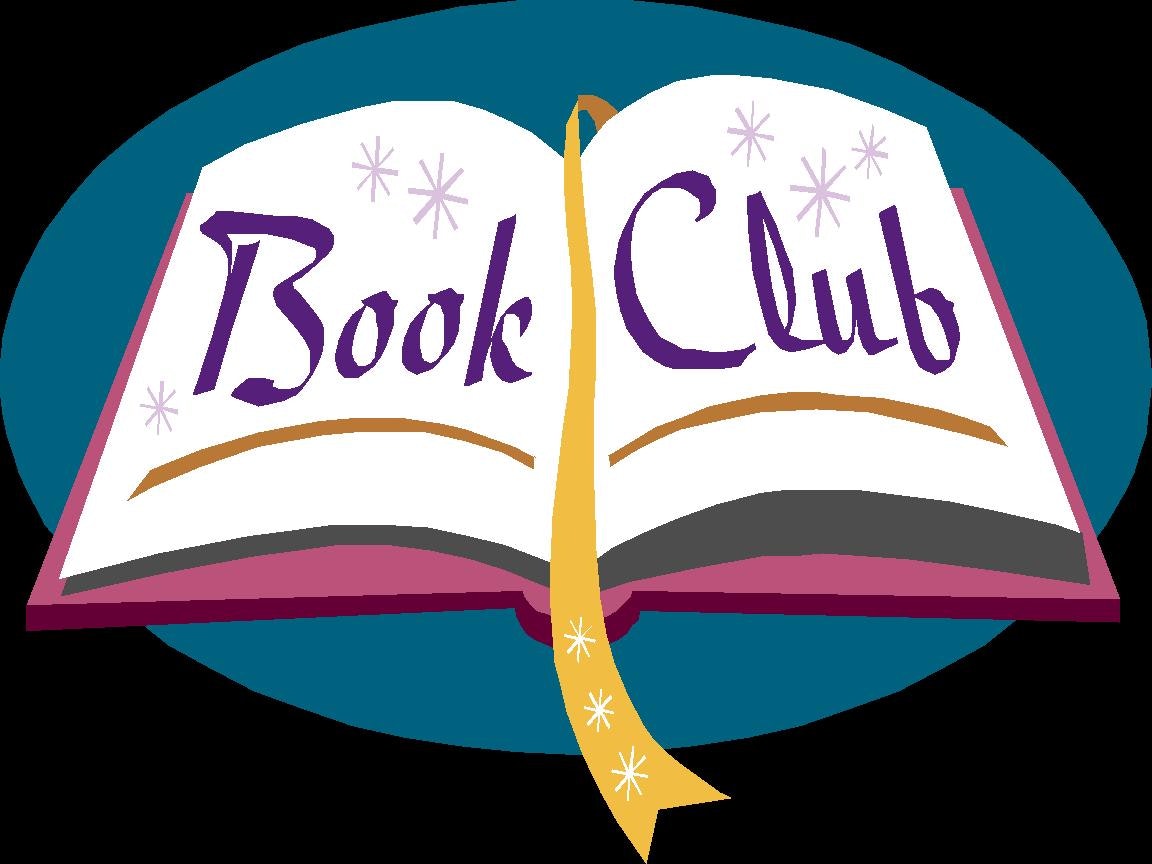 An open book with the words "Book Club" and decorative stars on the pages.