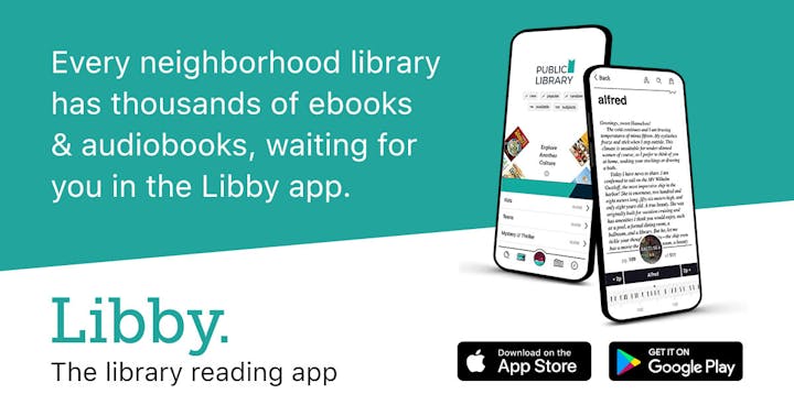 Advertisement for the Libby app with ebooks and audiobooks available from public libraries, downloadable on mobile devices.