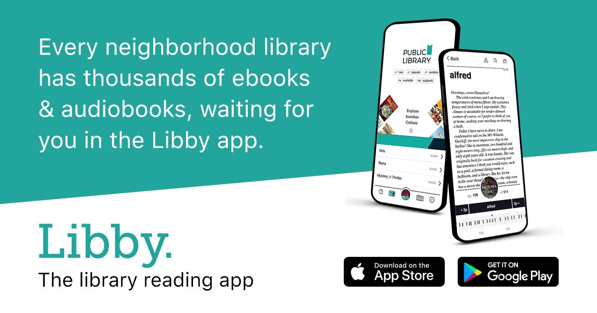 Advertisement for the Libby app with ebooks and audiobooks available from public libraries, downloadable on mobile devices.
