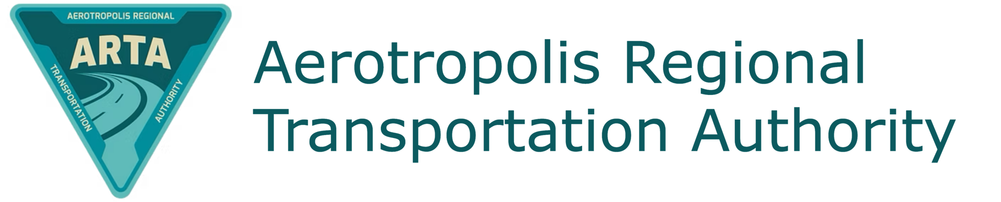 Logo of the Aerotropolis Regional Transportation Authority with a road design in a triangle.