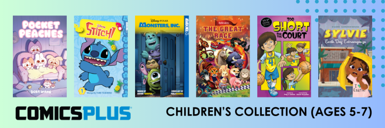 Children's book collection for ages 5-7, featuring various colorful covers from ComicsPlus.