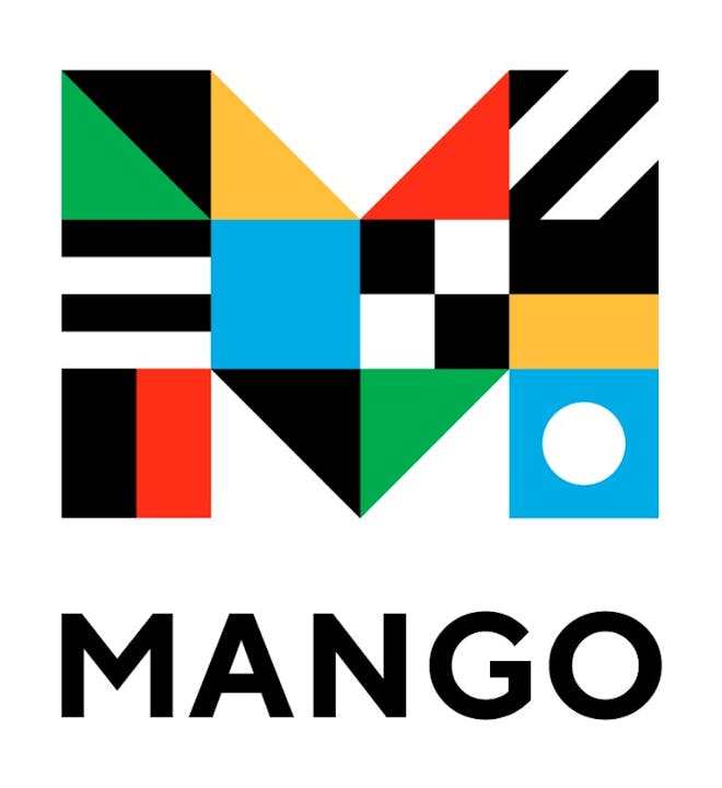 A colorful geometric "M" with "MANGO" written below.