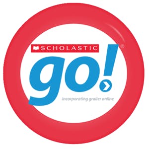 A red circle with "Scholastic" and "go! incorporating grolier online" inside.