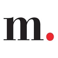 A black lowercase "m" followed by a red dot on a white background.