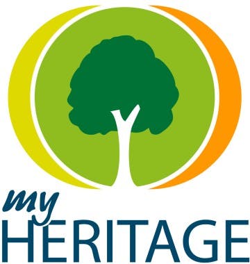 Logo featuring a tree inside green and orange circles, with the text "my HERITAGE" below.