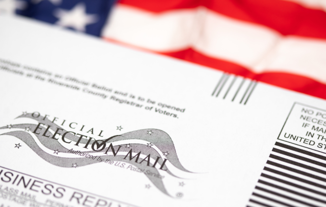 May contain: envelope for ballot, american flag