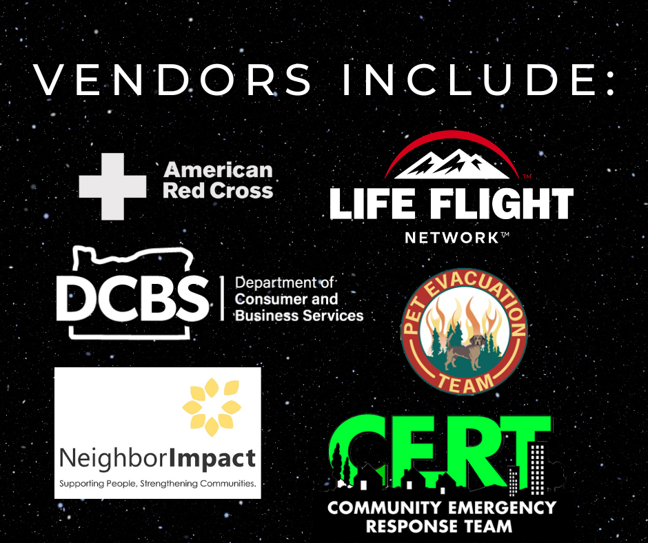 The image shows logos of emergency response-related organizations with a heading "VENDORS INCLUDE:".