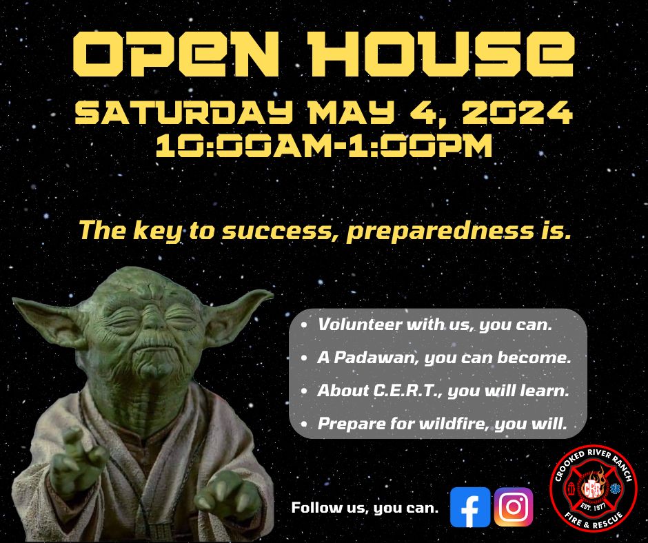 A Star Wars-themed open house flyer with Yoda and event details for May 4, 2024.