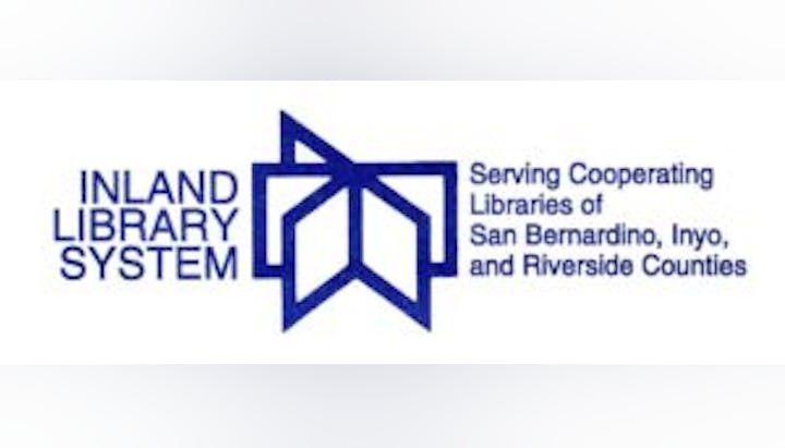 Logo of the Inland Library System, text specifies it serves several counties.