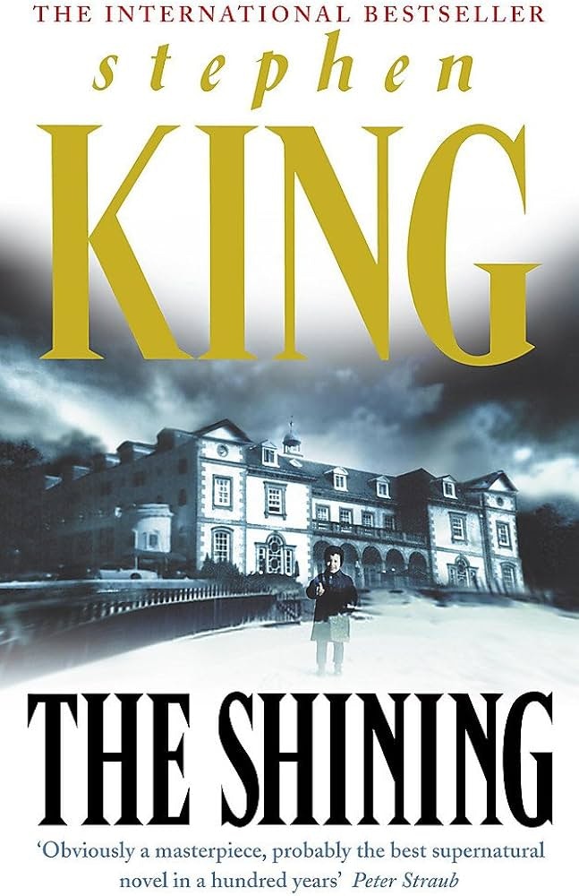 The image features the book cover of "The Shining" by Stephen King, highlighting its status as an international bestseller.
