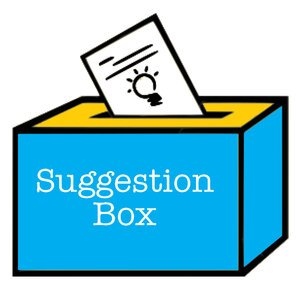 A cartoon of a suggestion box with a paper featuring a light bulb, symbolizing ideas being placed inside.