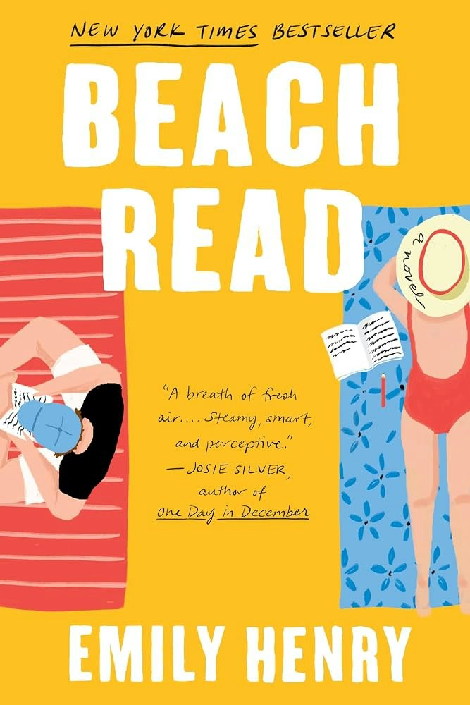 The image features the cover of "Beach Read" by Emily Henry, highlighting its bestseller status and a quote from author Josie Silver.
