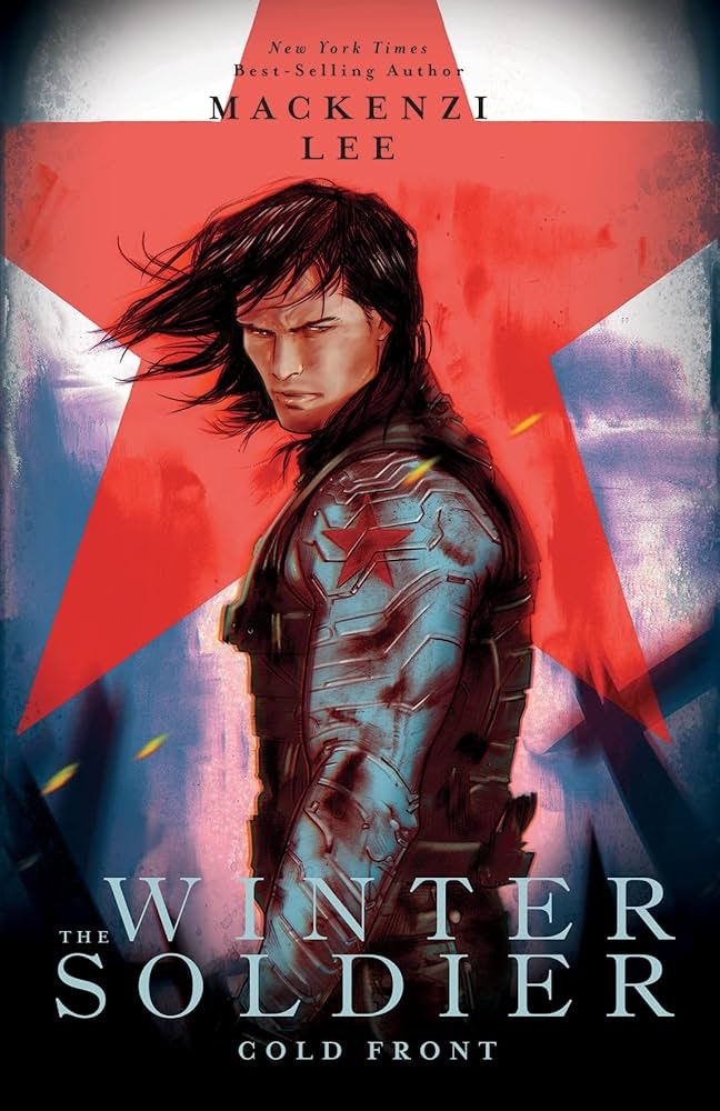 Book cover: "The Winter Soldier: Cold Front" by Mackenzi Lee, featuring a character in a blue outfit against a red background with a star.