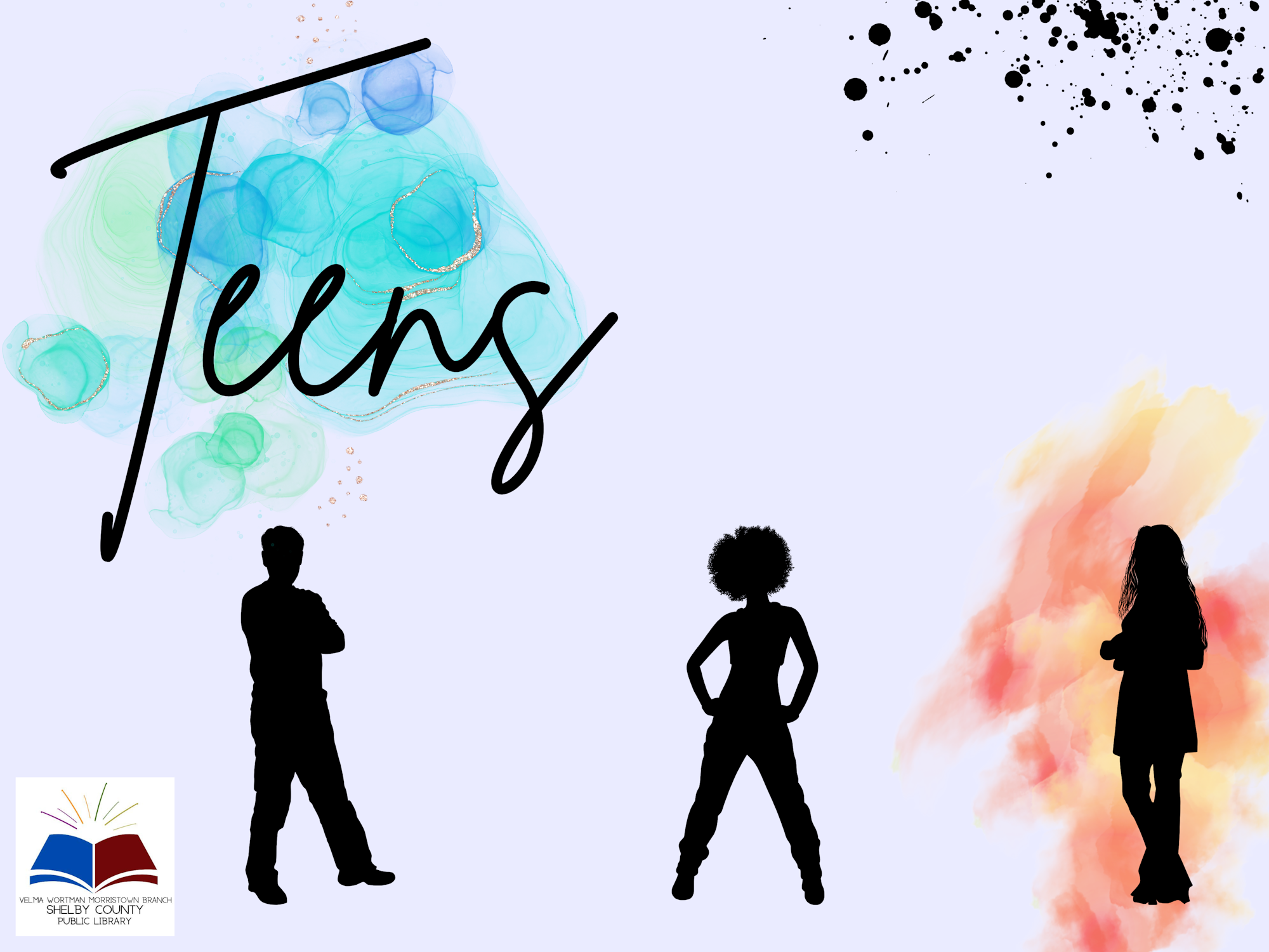Silhouettes of three people with colorful abstract backgrounds and the word "Teens" displayed prominently.