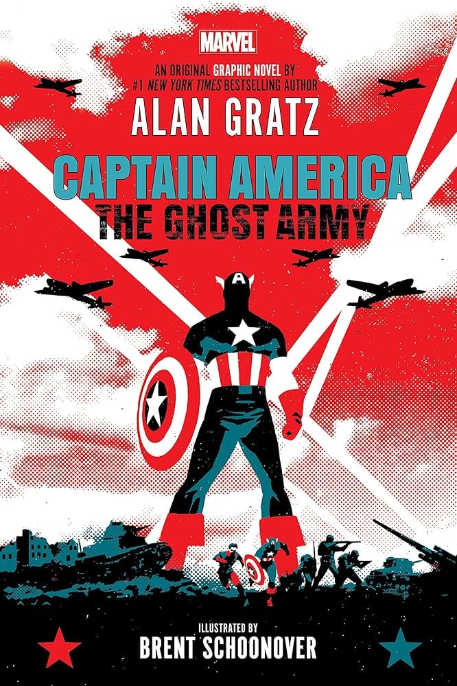 Cover of "Captain America: The Ghost Army" by Alan Gratz, featuring Captain America and military imagery.