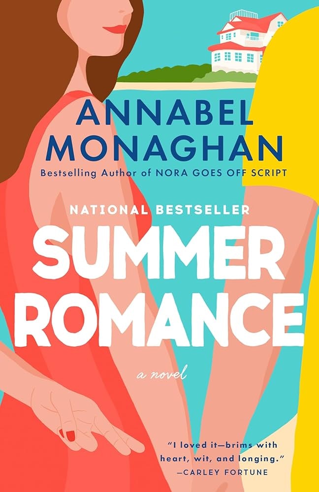 The image features the book cover of "Summer Romance" by Annabel Monaghan, highlighting a colorful design with a summer theme.