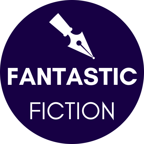 The image features a round logo with a fountain pen nib and the text "FANTASTIC FICTION" in bold letters.