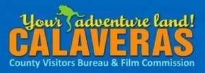 Logo of Calaveras County Visitors Bureau & Film Commission with the slogan "Your adventure land!"
