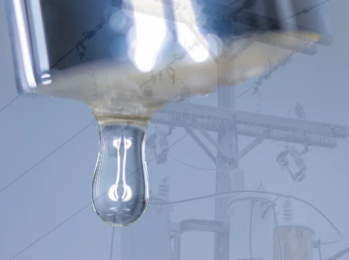 A composite image with an incandescent bulb and power lines, both symbolizing electricity and energy.