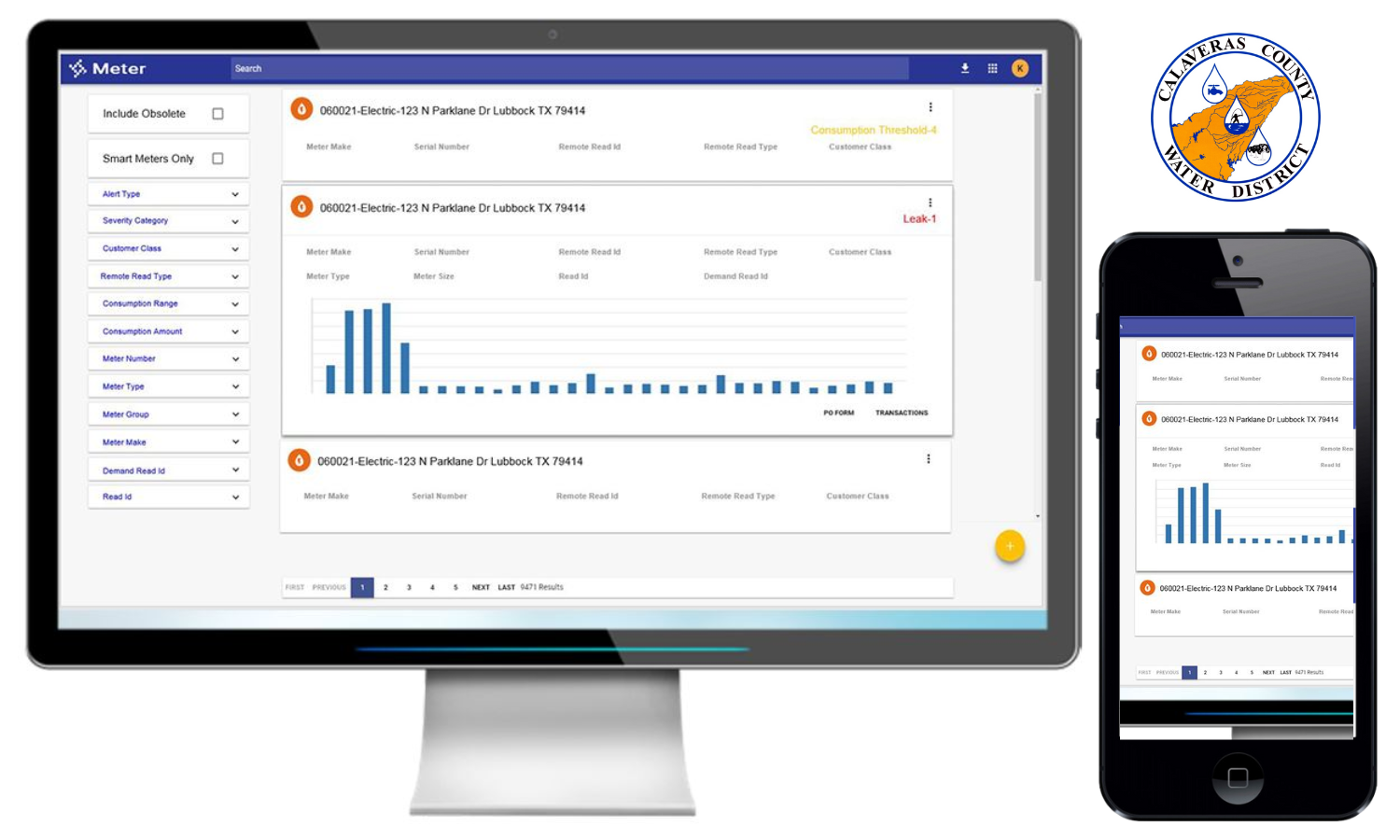 Computer and smartphone displaying analytics and data management software.