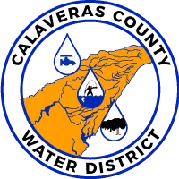 An emblem with water drops, a stylized river map, and symbols suggesting water management or conservation.