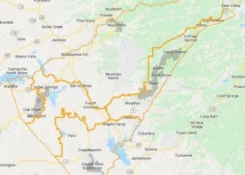 A partial map showing regions, roads, and place names, possibly a screenshot from a digital map service.