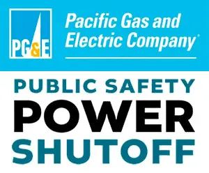 Logo of Pacific Gas and Electric Company (PG&E) with text "Public Safety Power Shutoff."